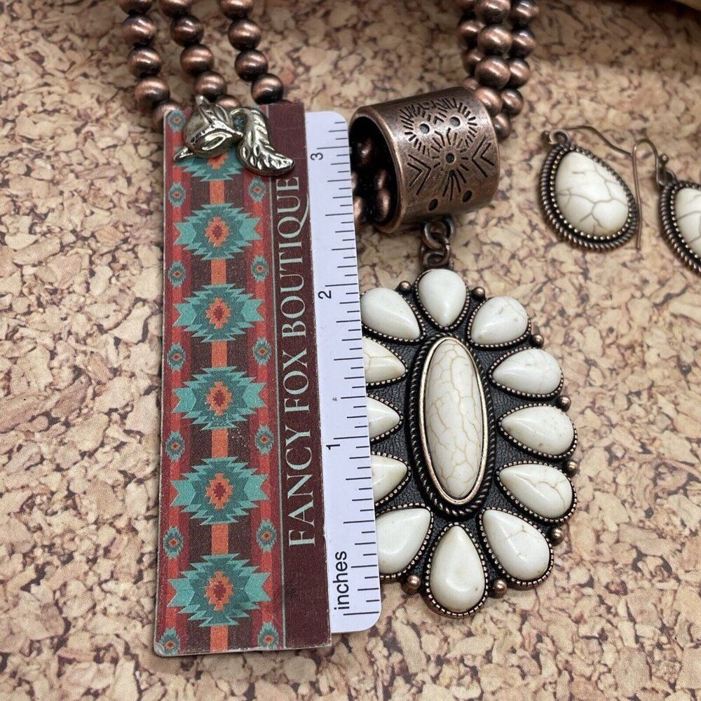Western SQUASH BLOSSOM COPPER BUFFALO NECKLACE EARRING SOUTHWEST Set Bracelet Ne - Picture 9 of 16